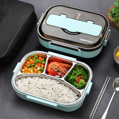 4-Grid Thermal Lunch box, Stainless Steel