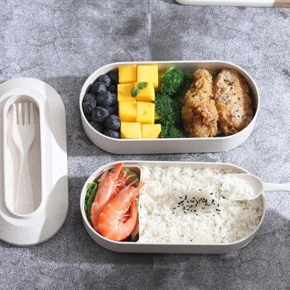 900ml Beige Bento Box with Spoon
